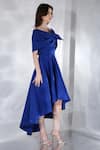 Shop_Ozeqo_Blue Neoprene Plain Dress Curved Neck Imperial High-low And Overlay _Online_at_Aza_Fashions