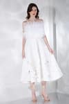 Buy_Ozeqo_Off White Neoprene Hand Embroidered Feather Lyre Dress And Wrap Set  _at_Aza_Fashions