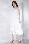 Ozeqo_Off White Neoprene Hand Embroidered Feather Lyre Dress And Wrap Set  _Online_at_Aza_Fashions