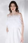 Shop_Ozeqo_Off White Neoprene Hand Embroidered Feather Lyre Dress And Wrap Set  _Online_at_Aza_Fashions