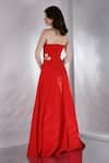 Shop_Ozeqo_Red Neoprene Plain Straight Zinnia Floral Cut Work Gown  _at_Aza_Fashions