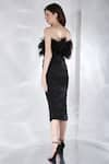 Shop_Ozeqo_Black Lycra Embroidery Feather Straight Alaya Ruched Dress With Wrap  _at_Aza_Fashions