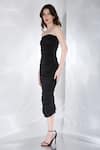 Ozeqo_Black Lycra Plain Straight Neck Alaya Ruched Bodycon Dress  _Online_at_Aza_Fashions