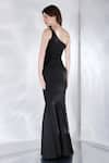 Shop_Ozeqo_Black Neoprene Plain Asymmetric Alizeh One Shoulder Gown  _at_Aza_Fashions