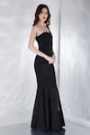 Buy_Ozeqo_Black Neoprene Plain Asymmetric Alizeh One Shoulder Gown  _Online_at_Aza_Fashions