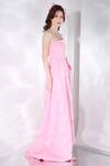 Buy_Ozeqo_Pink Neoprene Plain Asymmetric Azalea Strapless Gown With Bow  _Online_at_Aza_Fashions