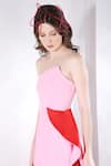 Shop_Ozeqo_Pink Neoprene Plain Asymmetric Azalea Strapless Gown With Bow  _Online_at_Aza_Fashions