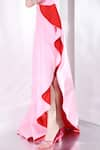 Ozeqo_Pink Neoprene Plain Asymmetric Azalea Strapless Gown With Bow  _at_Aza_Fashions