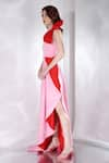 Buy_Ozeqo_Pink Neoprene Plain Asymmetric Azalea Strapless Gown With Bow  