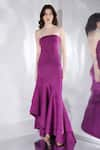 Buy_Ozeqo_Purple Neoprene Plain Straight Bradley Solid Strapless Ruffle Gown  _at_Aza_Fashions