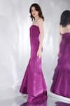 Ozeqo_Purple Neoprene Plain Straight Bradley Solid Strapless Ruffle Gown  _Online_at_Aza_Fashions