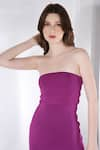 Shop_Ozeqo_Purple Neoprene Plain Straight Bradley Solid Strapless Ruffle Gown  _Online_at_Aza_Fashions