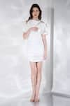 Buy_Ozeqo_White Lycra Plain Straight Celeste Bodycon Ruched Dress With Ruffle  _at_Aza_Fashions