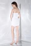 Buy_Ozeqo_White Lycra Plain Straight Celeste Bodycon Ruched Dress With Ruffle  