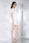 Shop_Ozeqo_White Lycra Plain Straight Celeste Bodycon Ruched Dress With Ruffle  