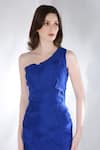 Buy_Ozeqo_Blue Neoprene Embroidery Abstract Applique Asymmetric Celine Dress  _Online_at_Aza_Fashions