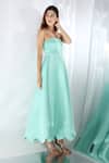 Buy_Ozeqo_Green Neoprene Plain Straight Cheyenne Scallop Hem Dress With Wrap _Online_at_Aza_Fashions