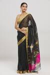 Buy_Mint N Oranges_Black Handwoven Pure Rural Saree With Unstitched Blouse Fabric _Online_at_Aza_Fashions