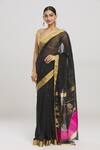 Shop_Mint N Oranges_Black Handwoven Pure Rural Saree With Unstitched Blouse Fabric _Online_at_Aza_Fashions