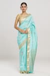 Buy_Mint N Oranges_Blue Pure Banarasi Silk Woven Florin Saree With Running Blouse Piece _at_Aza_Fashions