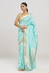 Mint N Oranges_Blue Pure Banarasi Silk Woven Florin Saree With Running Blouse Piece _Online_at_Aza_Fashions