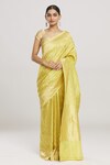 Buy_Mint N Oranges_Yellow Tissue Silk Woven Pure Banarasi Saree With Unstitched Blouse Fabric_at_Aza_Fashions