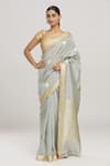 Buy_Mint N Oranges_Grey Pure Banarasi Silk Woven Wildfloral Saree With Running Blouse Piece _at_Aza_Fashions