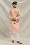 Buy_Arihant Rai Sinha_Peach Staple Blend Printed Bundi Floral Blossom Kurta Set _at_Aza_Fashions