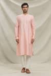 Arihant Rai Sinha_Peach Staple Blend Printed Bundi Floral Blossom Kurta Set _Online_at_Aza_Fashions