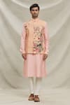 Buy_Arihant Rai Sinha_Peach Staple Blend Printed Bundi Floral Blossom Kurta Set _Online_at_Aza_Fashions