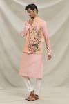 Shop_Arihant Rai Sinha_Peach Staple Blend Printed Bundi Floral Blossom Kurta Set _Online_at_Aza_Fashions