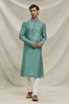 Buy_Arihant Rai Sinha_Green Staple Blend Embroidered Yoke Mirror Work Kurta With Pyjama _at_Aza_Fashions