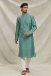 Buy_Arihant Rai Sinha_Green Staple Blend Embroidered Yoke Mirror Work Kurta With Pyjama _Online_at_Aza_Fashions