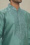 Shop_Arihant Rai Sinha_Green Staple Blend Embroidered Yoke Mirror Work Kurta With Pyjama _Online_at_Aza_Fashions