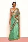 Buy_Papa Don't Preach_Green Tulle Vivien Sequin Applique Work Pre-stitched Saree With Blouse _at_Aza_Fashions