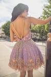 Shop_Papa Don't Preach_Purple Tulle Embroidery Sequin Square Neck Glass Bead Dress _at_Aza_Fashions