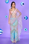 Buy_Papa Don't Preach_Blue Tulle Embellished Acrylic Icy You See Me Pre-stitched Saree With Bralette _at_Aza_Fashions