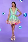 Buy Papa Don't Preach Green Silk Beads, Embroidery Plunge Neck Candy Fluff 3d Flower Dress at Aza Fashions Buy_Papa Don't Preach_Green Silk Beads, Embroidery Plunge Neck Candy Fluff 3d Flower Dress _at_Aza_Fashions
