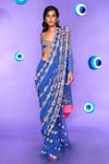 Buy_Papa Don't Preach_Blue Georgette Embellished Acrylic Notched Chrissy Stripe Saree With Blouse _at_Aza_Fashions