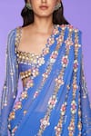 Papa Don't Preach_Blue Georgette Embellished Acrylic Notched Chrissy Stripe Saree With Blouse _Online_at_Aza_Fashions