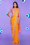 Buy_Papa Don't Preach_Yellow Georgette Embellished Ofcourse Not Border Pre-stitched Saree With Blouse _at_Aza_Fashions