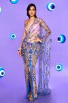 Buy_Papa Dont Preach_Blue Tulle Pearls, It Girl Cleo Embellished Pre-stitched Saree With Bralette_at_Aza_Fashions