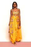 Buy_Papa Don't Preach_Yellow Raw Silk Embroidery Glass Beads Buggered Embellished Dhoti Jumpsuit _at_Aza_Fashions