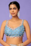 Papa Don't Preach_Blue Georgette Embellished Shooting Star Pre-pleated Pallu Saree With Blouse _Online_at_Aza_Fashions