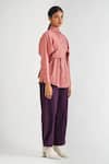 Buy_A LINE STORE_Pink Cotton Poplin Plain Collared Neck Full Sleeve Wrapped Shirt _Online_at_Aza_Fashions