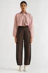 Buy_A LINE STORE_Pink Cotton Satin Stripe Collared Neck Pattern Cropped Shirt _at_Aza_Fashions