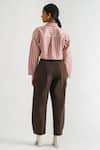 Shop_A LINE STORE_Pink Cotton Satin Stripe Collared Neck Pattern Cropped Shirt _at_Aza_Fashions