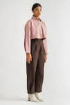 A LINE STORE_Pink Cotton Satin Stripe Collared Neck Pattern Cropped Shirt _Online_at_Aza_Fashions