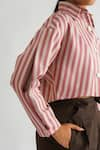 Buy_A LINE STORE_Pink Cotton Satin Stripe Collared Neck Pattern Cropped Shirt _Online_at_Aza_Fashions