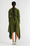 Shop_A LINE STORE_Green Moss Crepe Plain Round High Neck Cold Shoulder Dress _at_Aza_Fashions